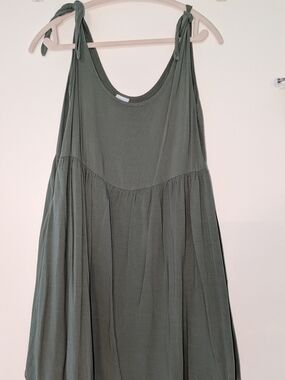 Tie-Shoulder Olive Green Maxi Sundress